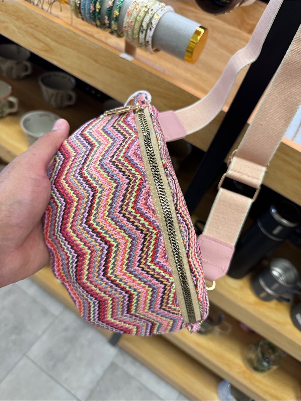 Woven Chevron Pink Multi Crossbody Bag
